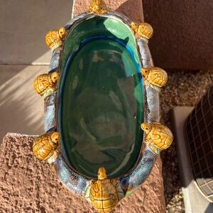 Handcrafted Turtle Ceramic Bowl - Green and Yellow